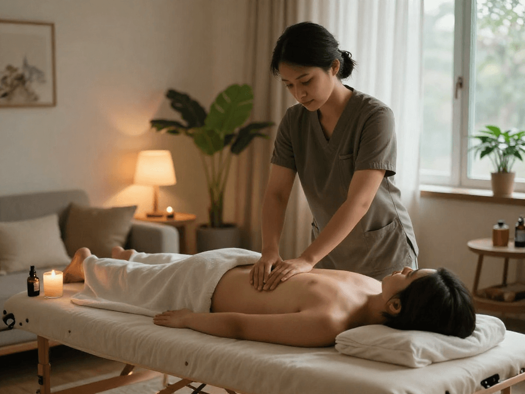 Experience premium 일산출장안마 with a professional home massage setting, calming atmosphere, and serene decor.