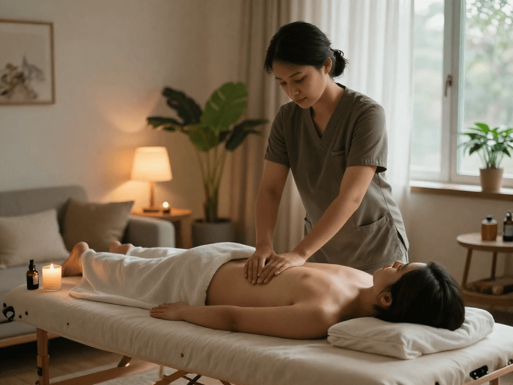 Experience premium 일산출장안마 with a professional home massage setting, calming atmosphere, and serene decor.