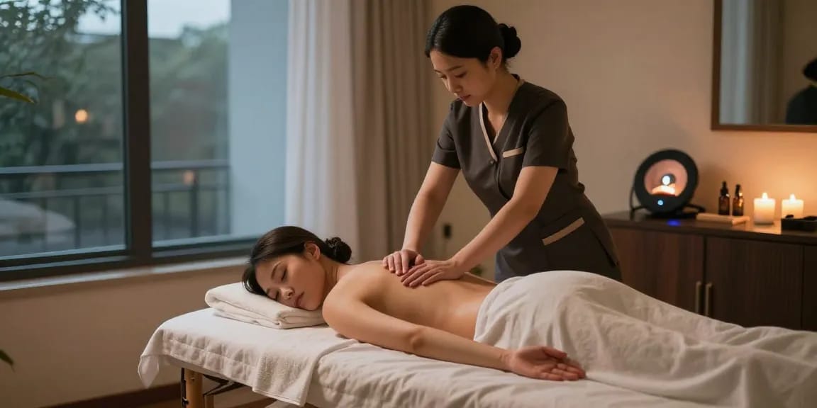 Enjoying a peaceful 분당출장안마 experience at home with a professional therapist providing soothing massage.