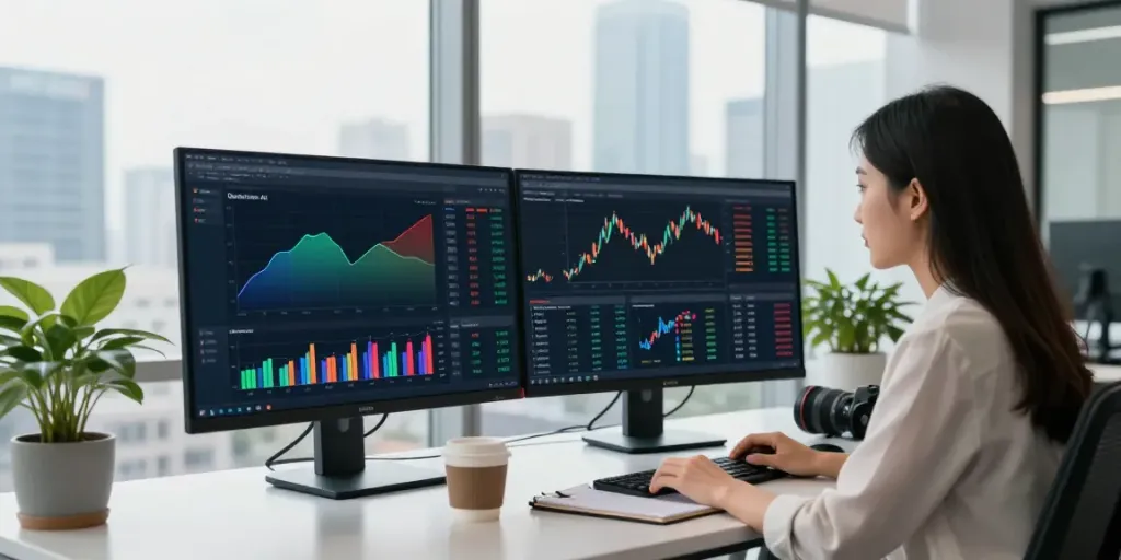 Trading with Quantum AI platform in a modern office setting.