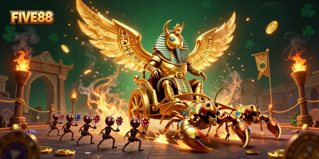 Engage in thrilling gaming experiences with FIVE88’s vibrant 3D casino illustration featuring a majestic scene.