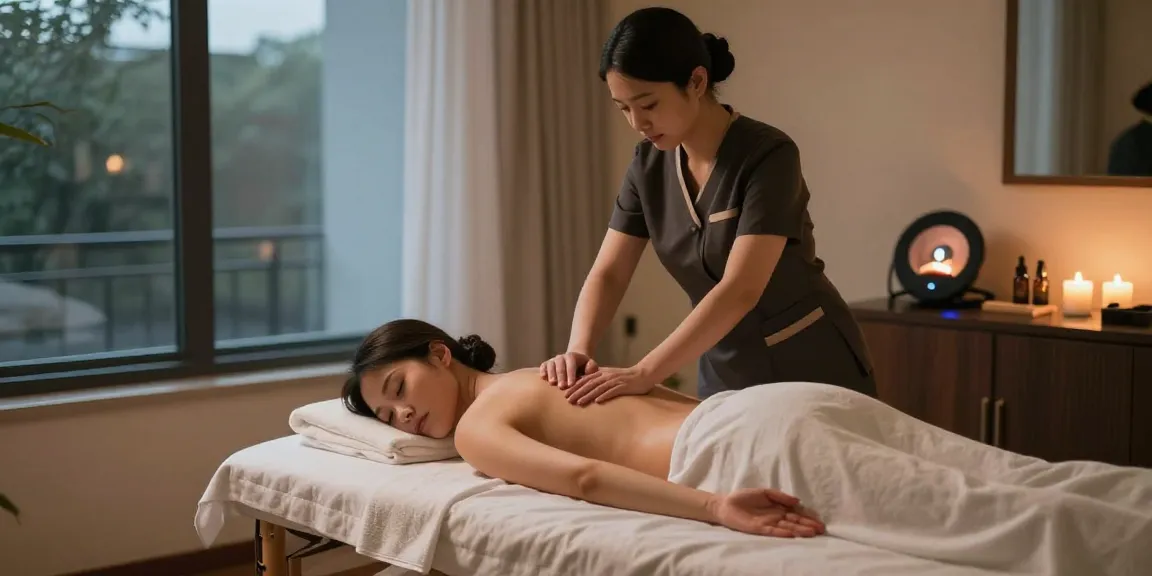 Enjoying a peaceful 분당출장안마 experience at home with a professional therapist providing soothing massage.