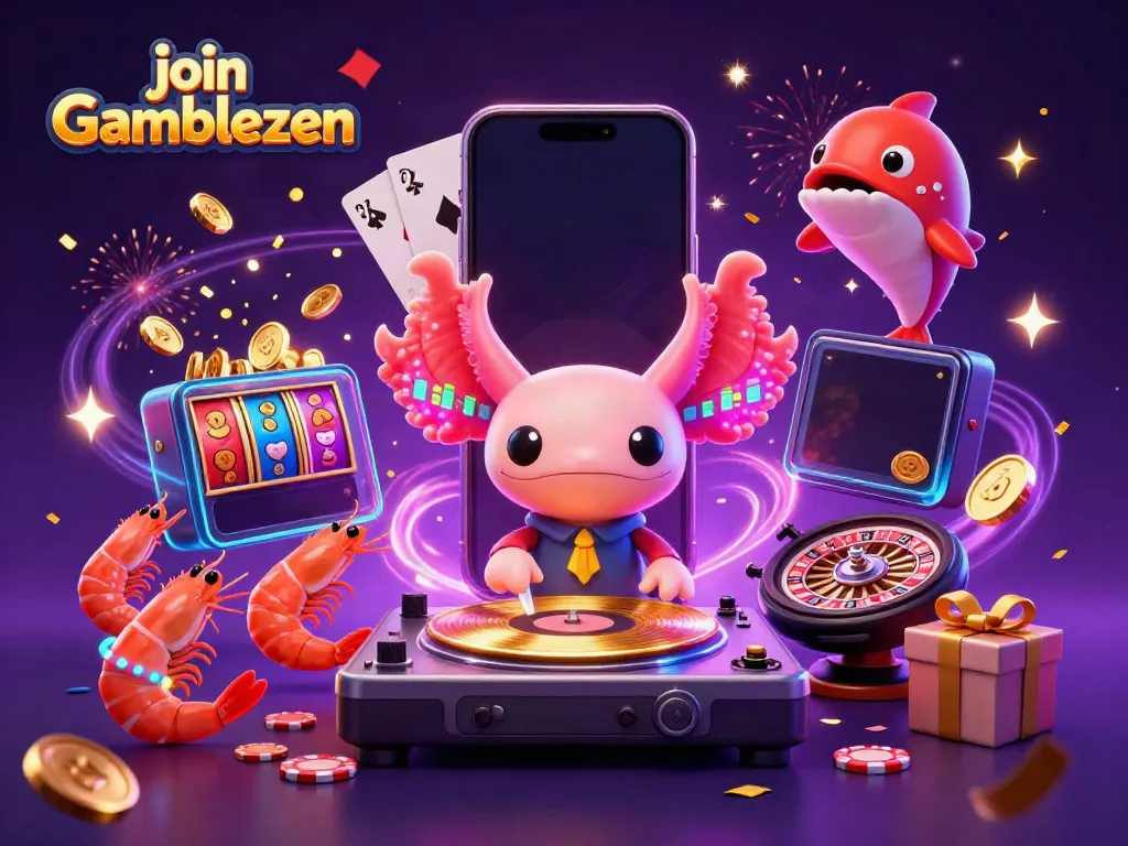 Experience thrilling fun as you join Gamblezen with this dazzling 3D casino illustration, showcasing vibrant characters and exciting games.