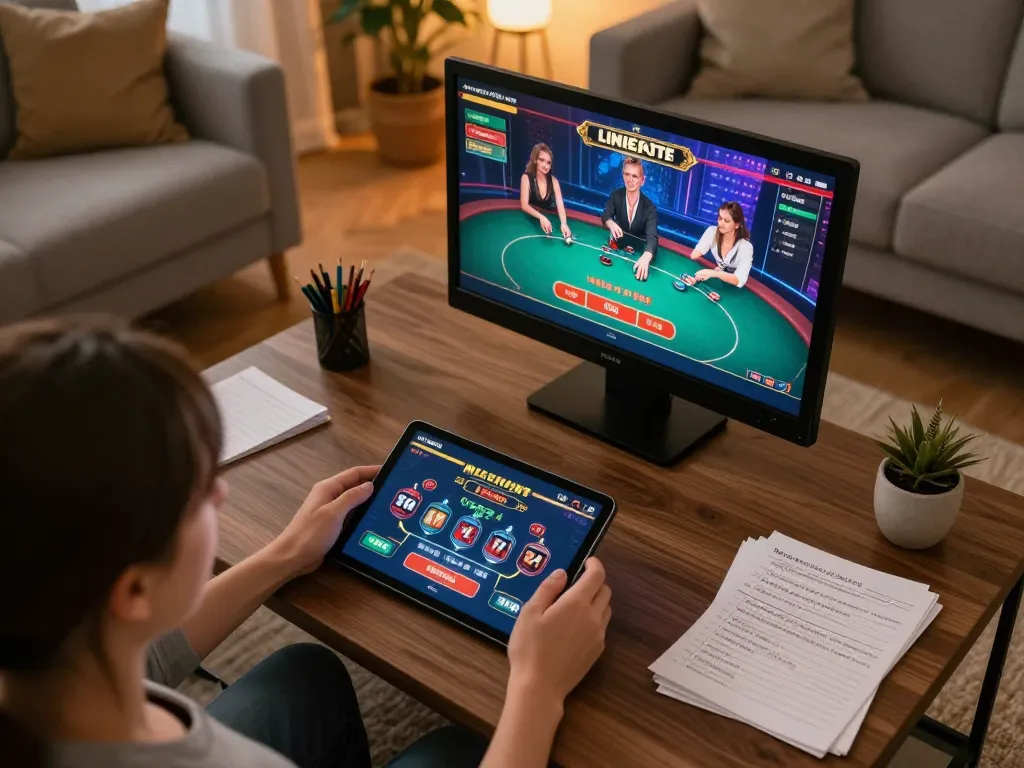 Engaging online gaming session at home with ee88, showcasing a rewarding poker experience on a tablet