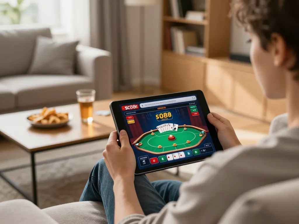 Engaging with sc88e online poker while enjoying a cozy home atmosphere.