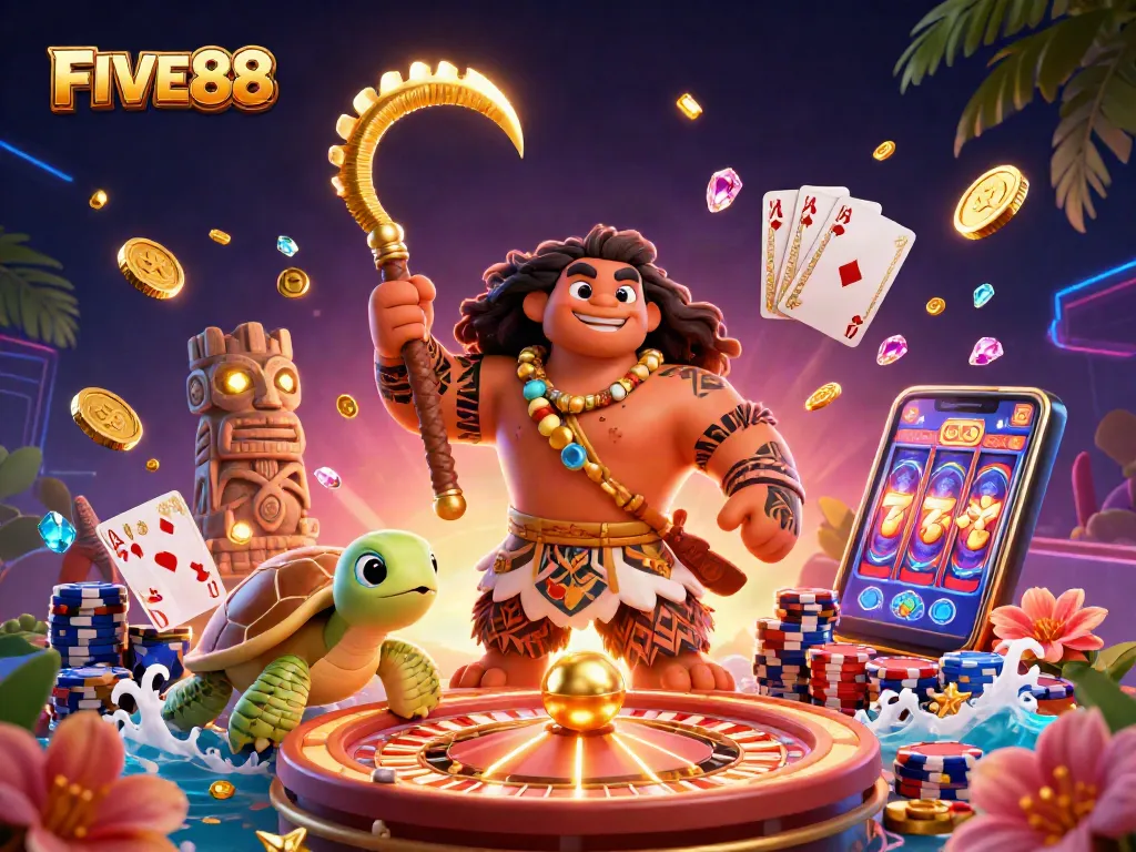 Engage with FIVE88's vibrant 3D casino scene filled with dynamic gameplay elements.