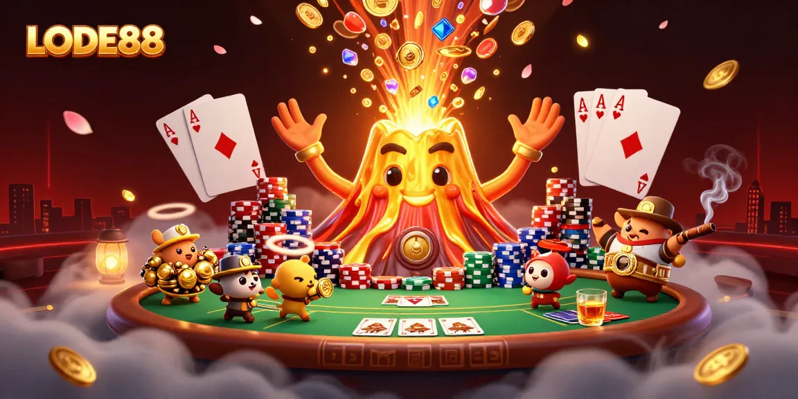 Experience thrilling wins with LODE88 in this vibrant 3D casino scene bursting with excitement.