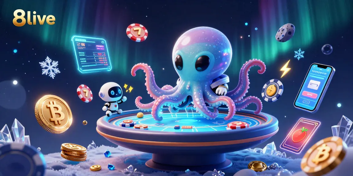 Engage in thrilling games of chance at 8live's vibrant alien casino scene with glowing elements.