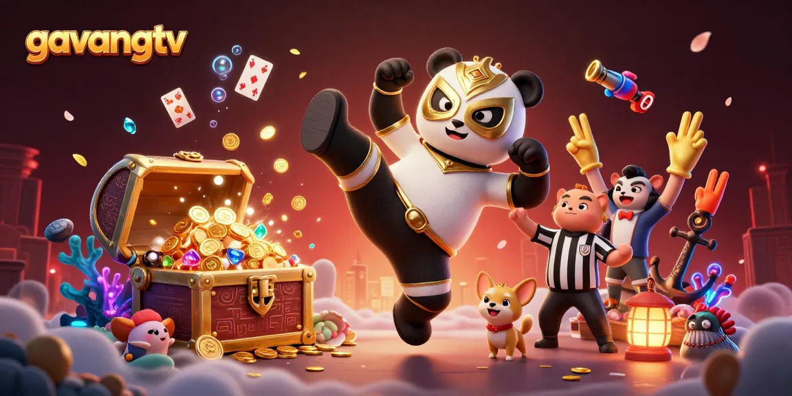 Watch gavangtv in action as the panda wrestler performs a kick, surrounded by exciting gambling elements.