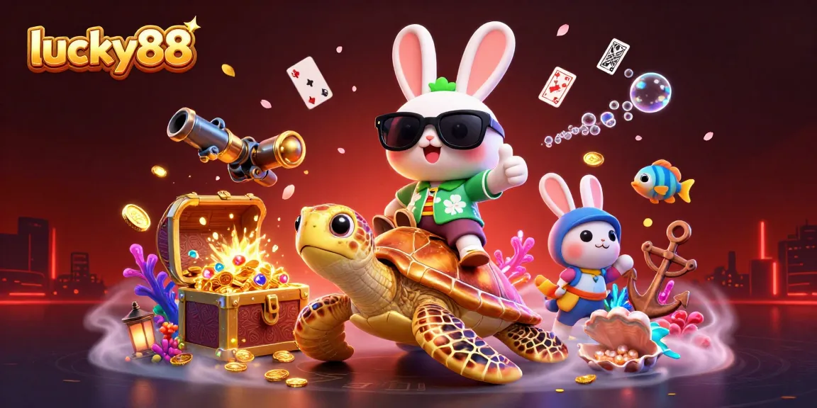 Experience lucky88 with fun casino thrills featuring a lucky rabbit and a sea turtle filled with treasures.