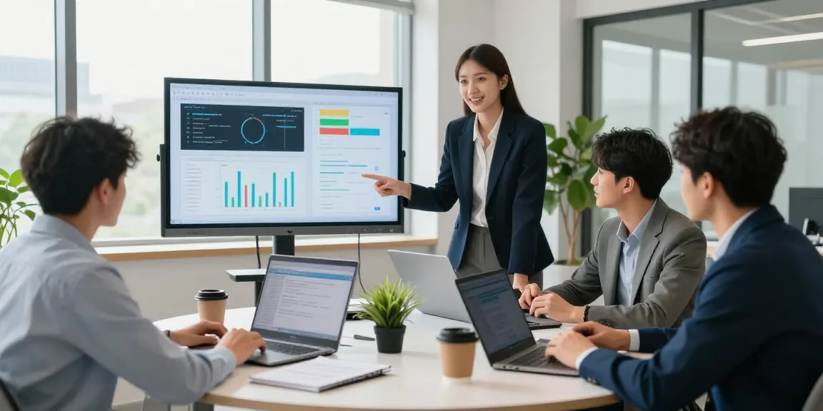 Collaborative small business IT support team efficiently discussing technology solutions in a modern office.