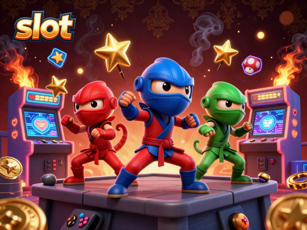 Spin the reels with exciting slot action featuring chameleon ninjas in a dynamic scene.