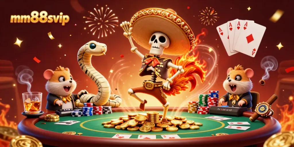 Experience the excitement of mm88svip with a festive scene of vibrant characters celebrating big wins in casino gaming.