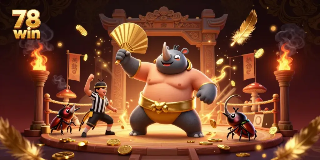 Experience the excitement at 78 win with a spectacular 3D Sumo Beetle showdown, coins flying in a vibrant arena!