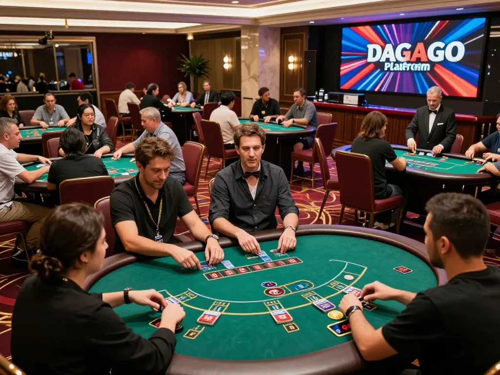 DAGAGO players engaging in strategic betting at a vibrant casino, showcasing dynamic gameplay.