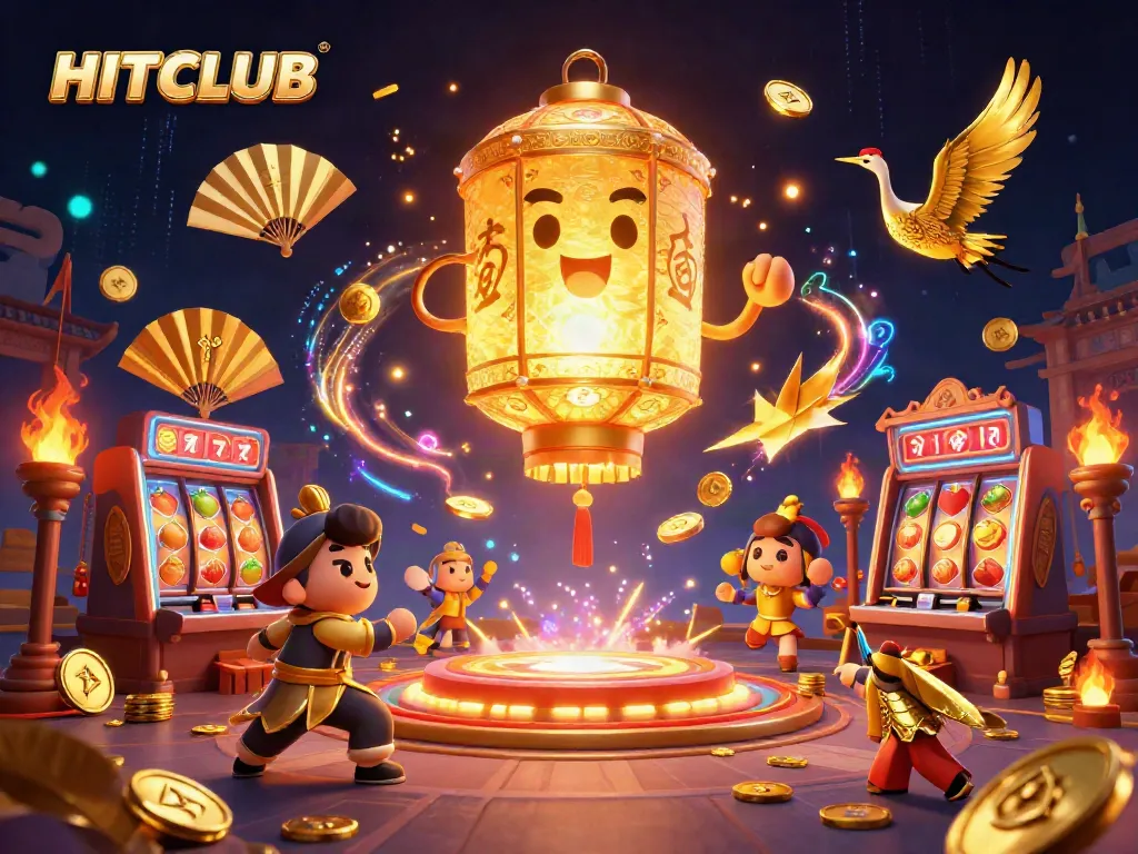 Experience the excitement of HITCLUB with golden lantern spirits and dynamic casino elements.