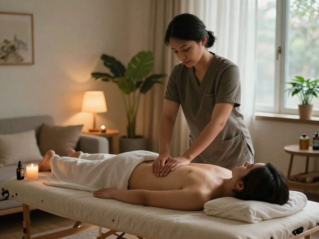 Experience premium 일산출장안마 with a professional home massage setting, calming atmosphere, and serene decor.