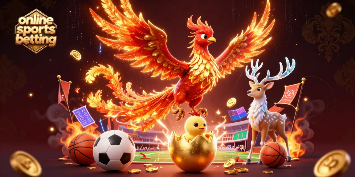 Engage in online sports betting with a vibrant 3D illustration featuring phoenixes and betting elements.