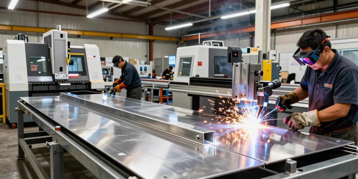 Craftsmen engaging in metal fabrication vancouver, showcasing custom structures and precise welding in a bright workshop.