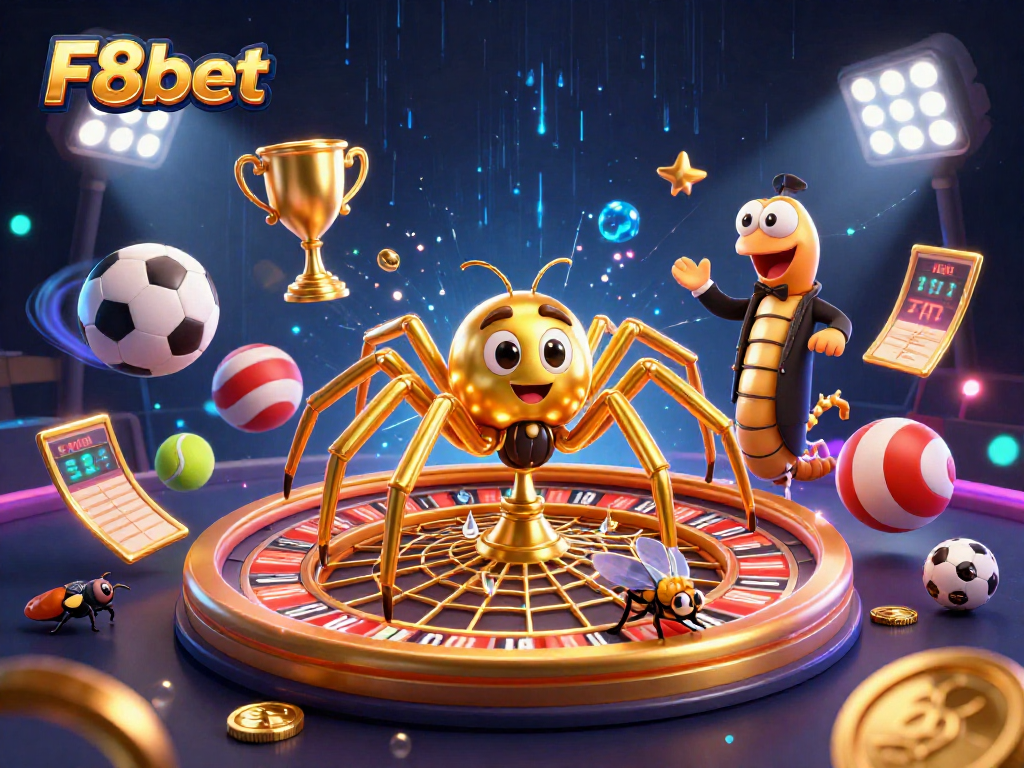 Experience F8bet with an exciting 3D casino scene featuring unique characters and dynamic games.