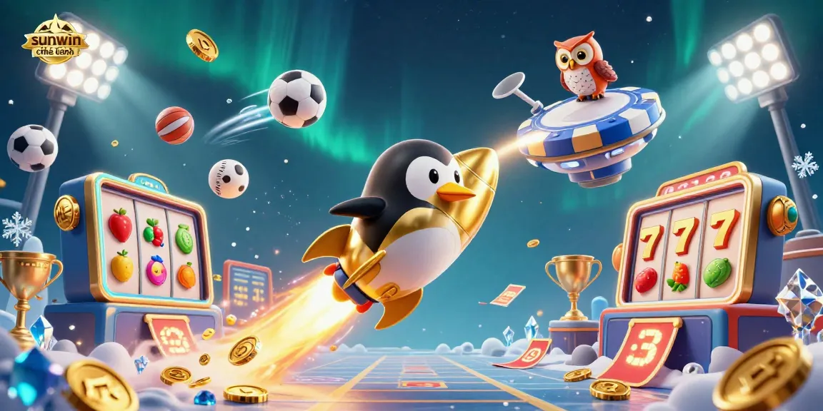 Bet on sunwin chính hãng and witness the thrilling journey with a golden penguin and slot games in space.