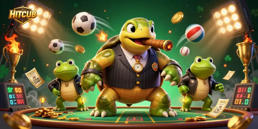 Win big with HITCLUB in a vibrant 3D casino scene featuring bold characters and exciting game elements.