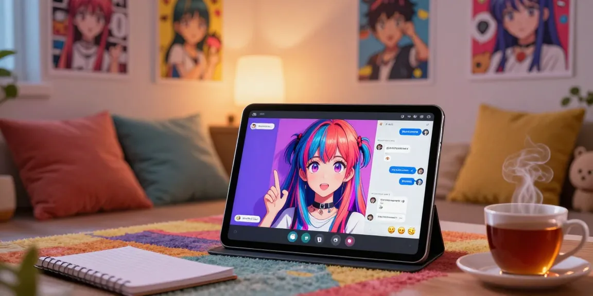 AI ecchi chat interaction showcasing anime-style character in vibrant digital setting with cozy ambiance.