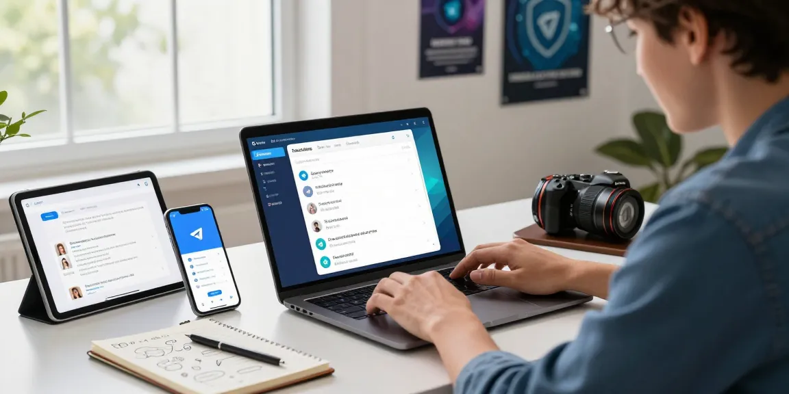 Engaging workspace scene showcasing Telegram download on a laptop, featuring user interface and notifications.