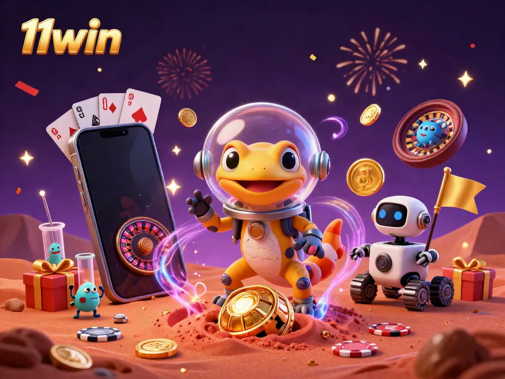 Experience thrilling gameplay with 11win in a vibrant Martian casino scene where lucky gecko discovers treasures.